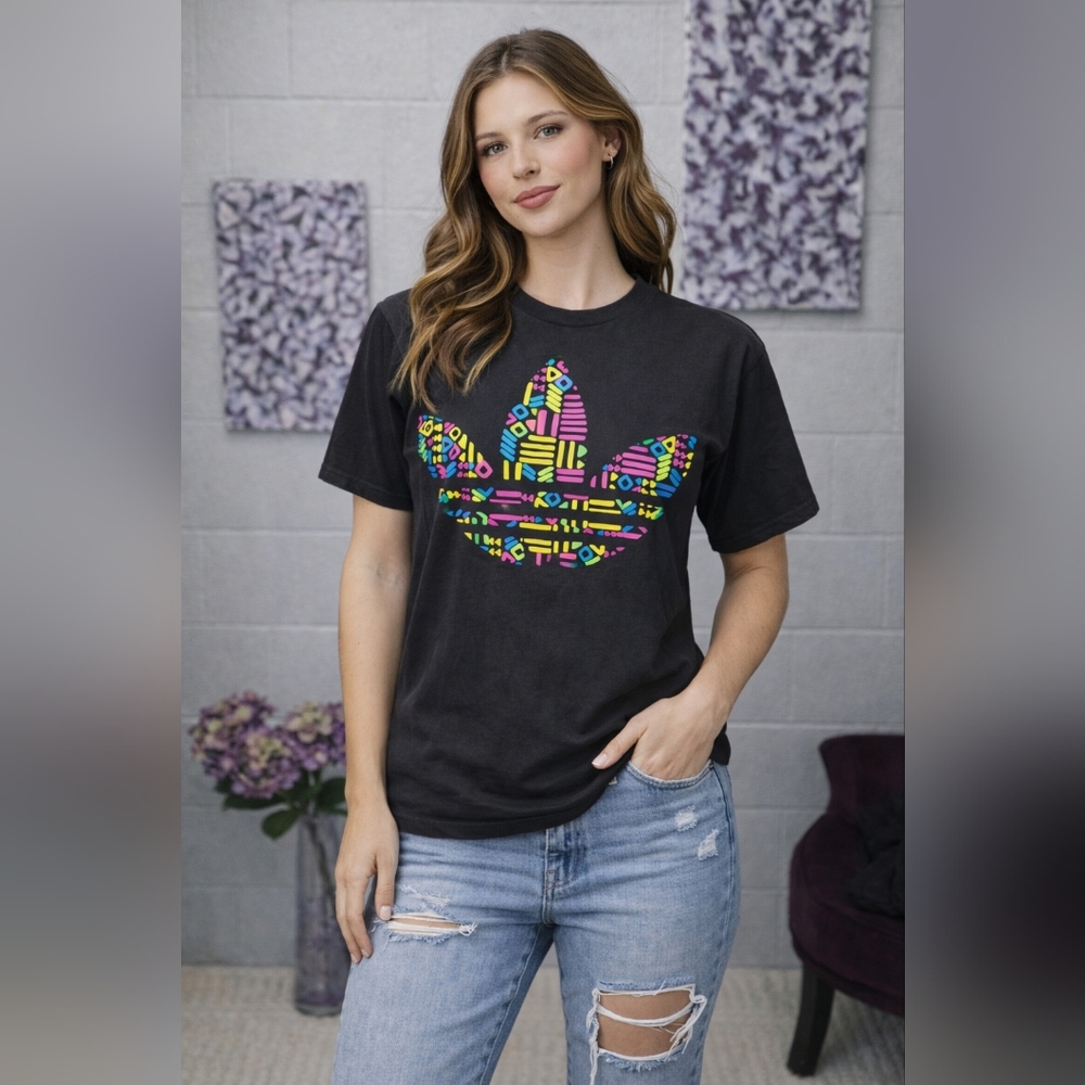 Adidas Black T-Shirt with Colorful Trefoil Logo